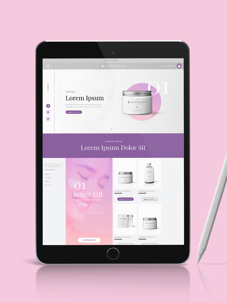 Tablet view for Juveness website